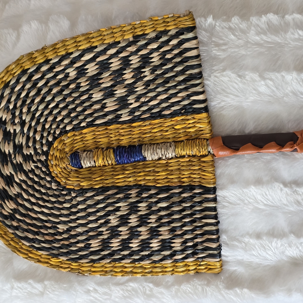 Handcrafted Woven Fan - Yellow, Black, and Blue
